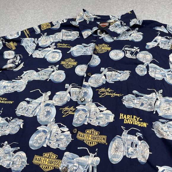 Harley Davidson Mens XL Motorcycle All Over Print USA Made In Hawaii Button Up - Picture 2 of 8